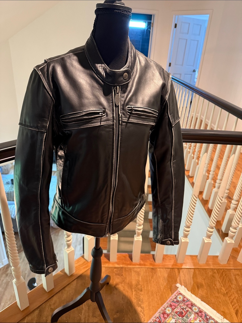 Black Leather Zipper Jacket - Classic Motorcycle Style